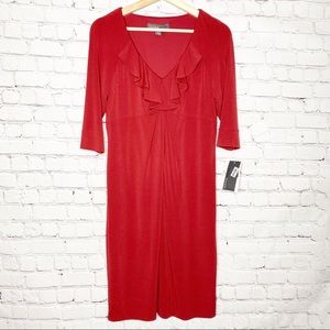 Donna Ricco Ruffle Neck Midi Sheath Dress - NWT